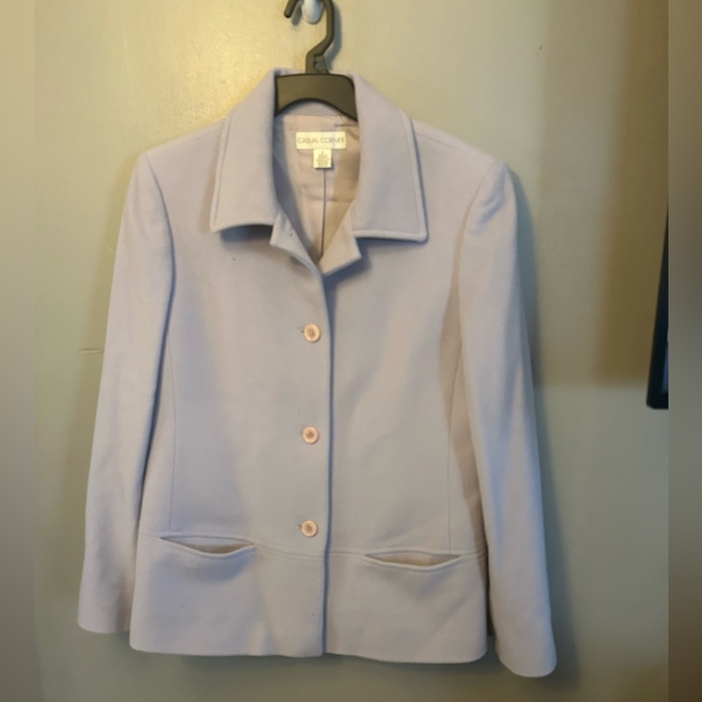 Casual Corner jacket - light purple button front wool blend satin lined 90’s